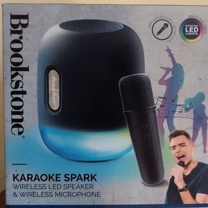 Brookstone Bluetooth Karaoke Speaker with Microphone and LED Light Show Portable